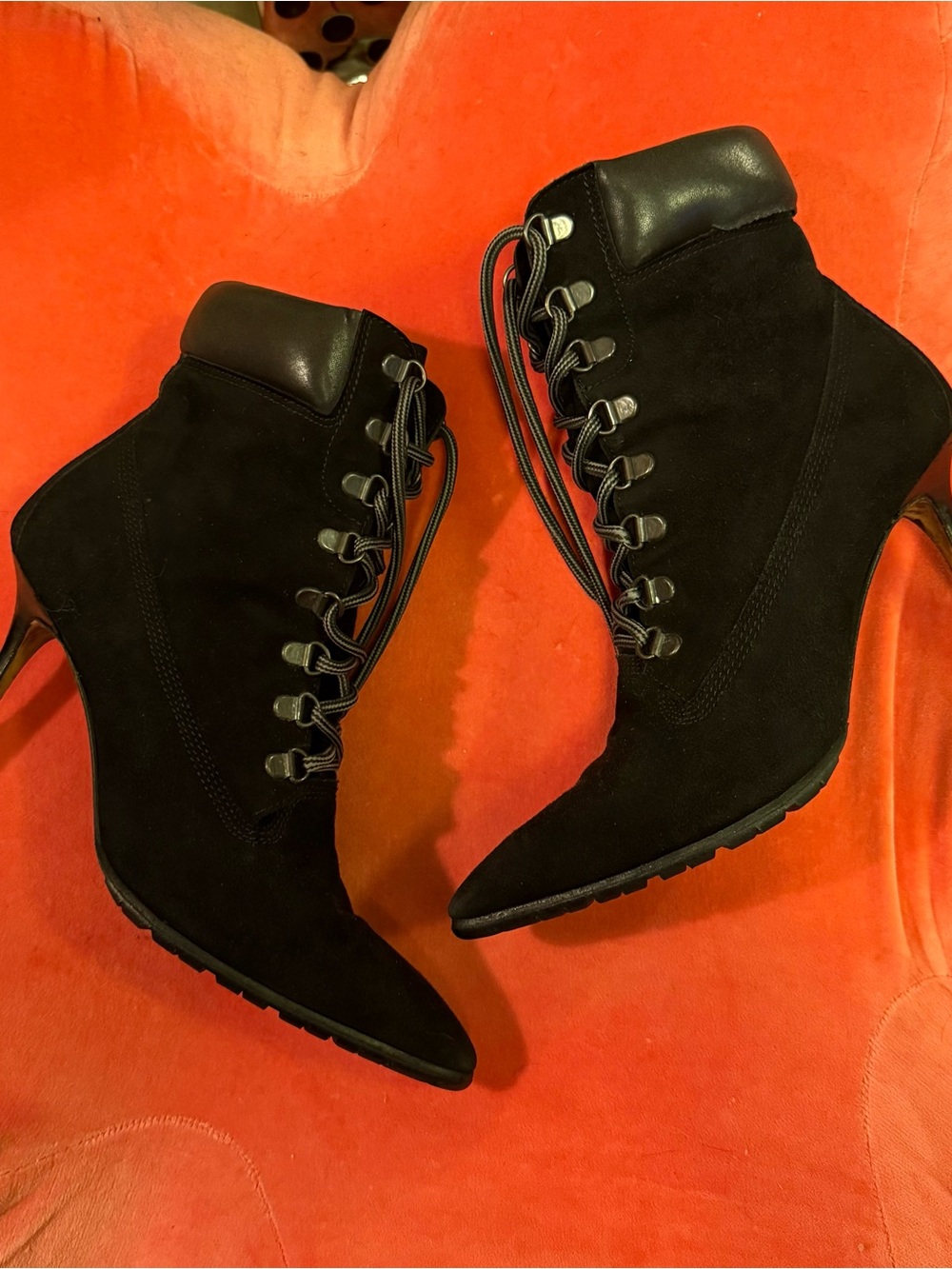 Vintage Oklamod Manolo Blahnik Timberland Black Suede Lace-Up Heels